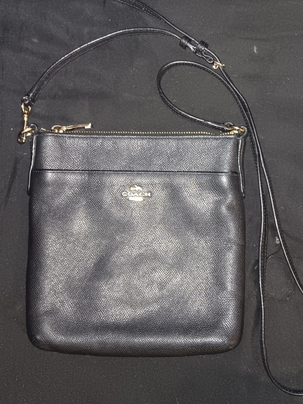 Coach Black Pebbled Saffiano Leather Crossbody with Gold Logo